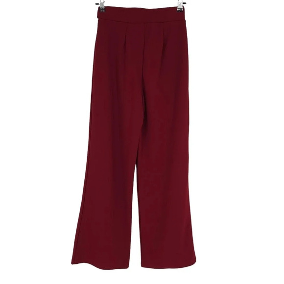 Iris Wide Leg Pants Trousers Burgundy High Rise Pull On Stretch Waist Tie Belt - Picture 3 of 6
